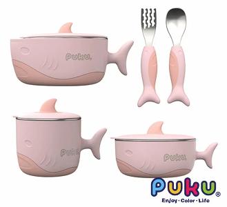 PUKU 藍企鵝 鯊魚注水保溫不鏽鋼餐具五件組